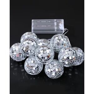 10 LED Disco Ball String Lights 5.91ft Silver Mirror Ball Retro Party Decor